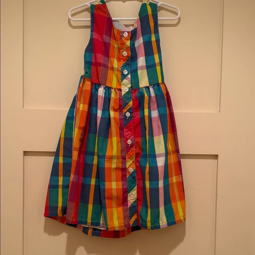 🌈 Penelope Mack Girls Rainbow Plaid Dress Size 4 Sleeveless Cotton Twirl Dress - Picture 3 of 4